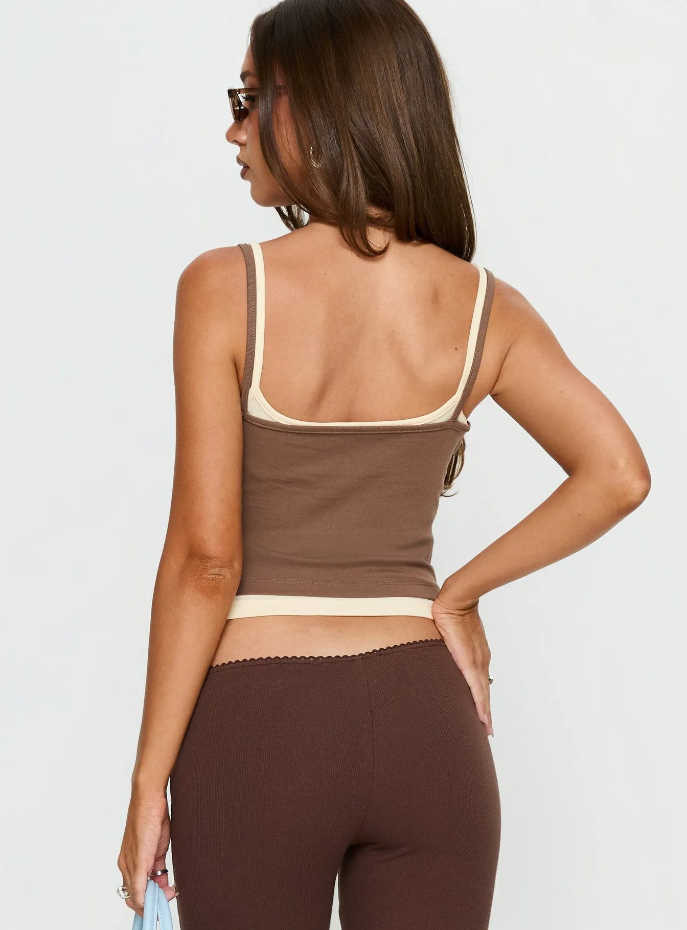 Maeka Layered Jersey Tank Top Brown / Cream sold by Princess Polly product image thumbnail 5