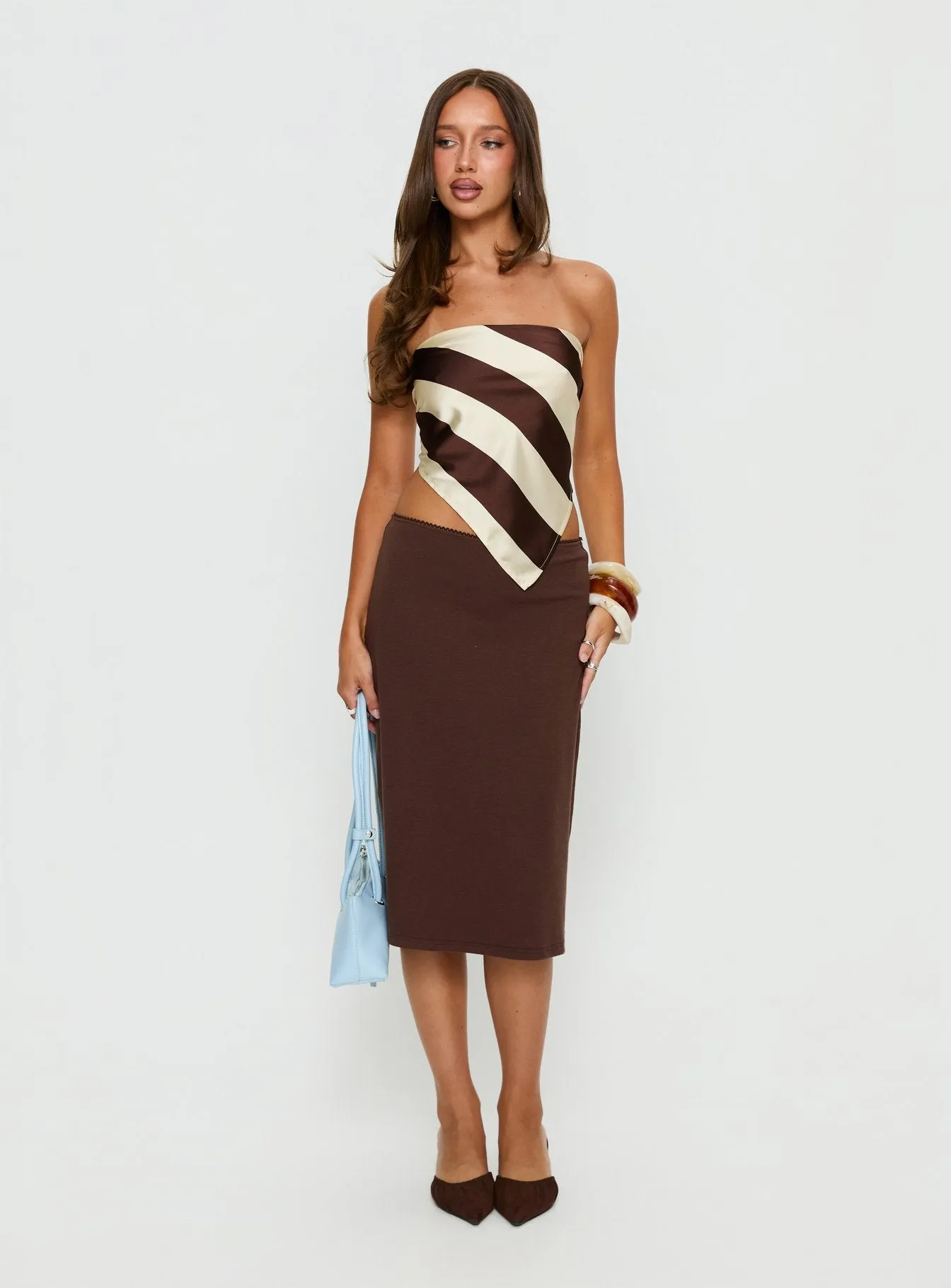 Baseline Rib Midi Skirt Chocolate sold by Princess Polly product image thumbnail 3