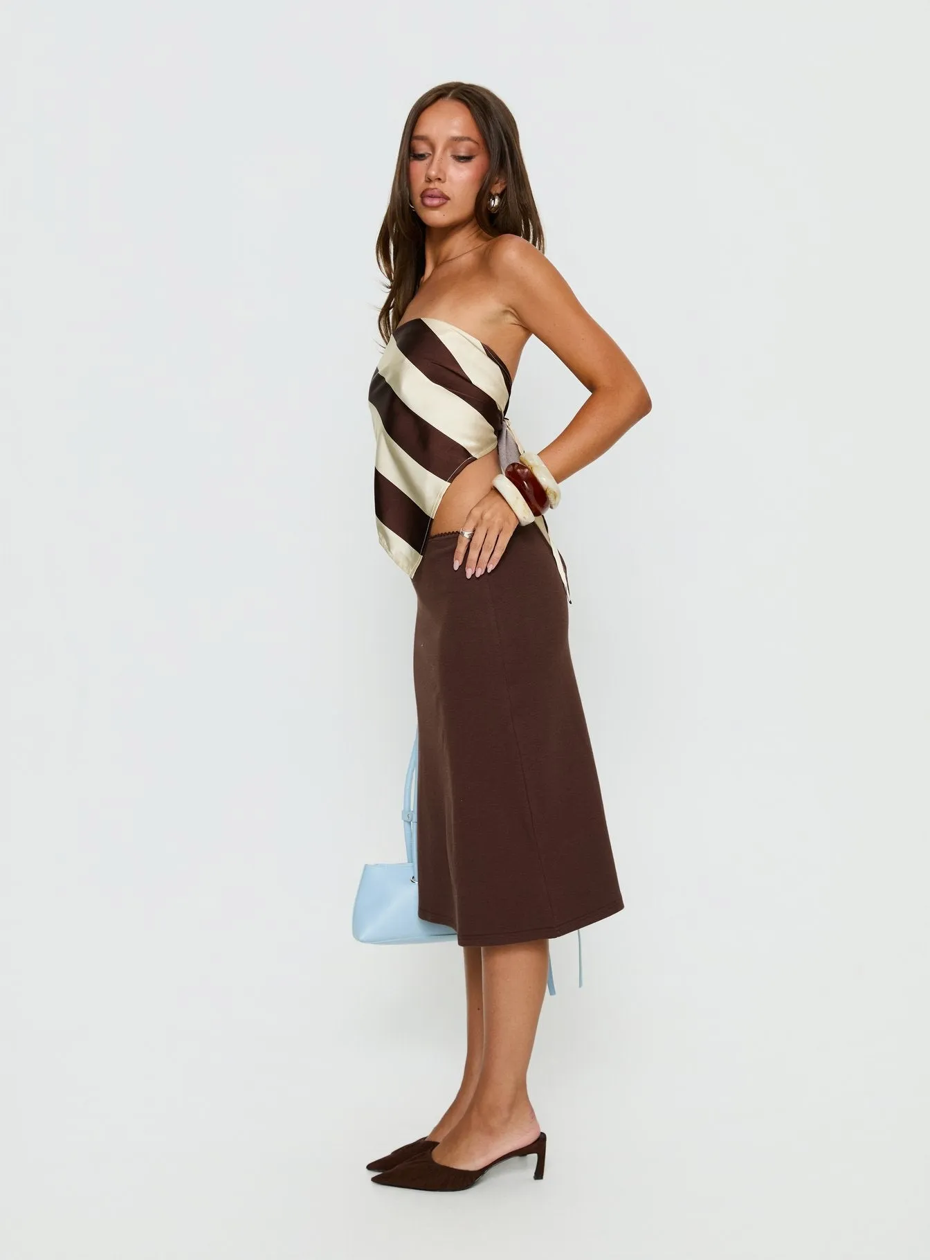 Baseline Rib Midi Skirt Chocolate sold by Princess Polly product image thumbnail 4