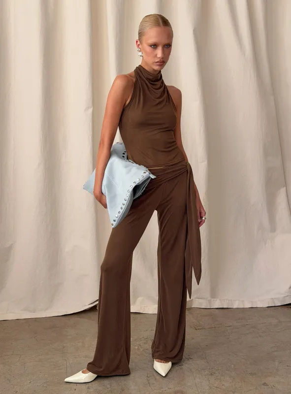 Katiana Wrap Jersey Pants Brown sold by Princess Polly