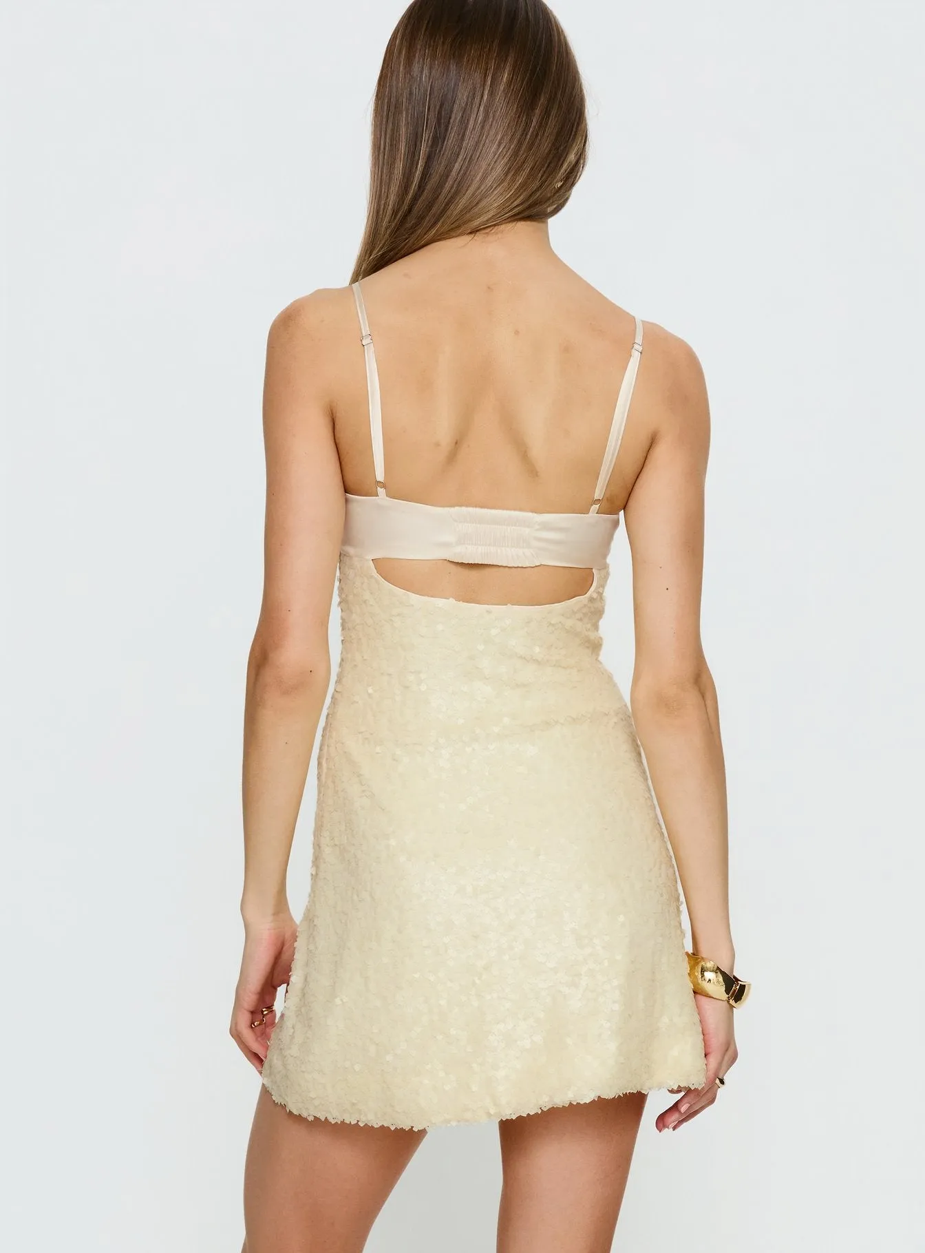 Alishia Satin Sequin Corset Mini Dress Butter sold by Princess Polly product image thumbnail 5