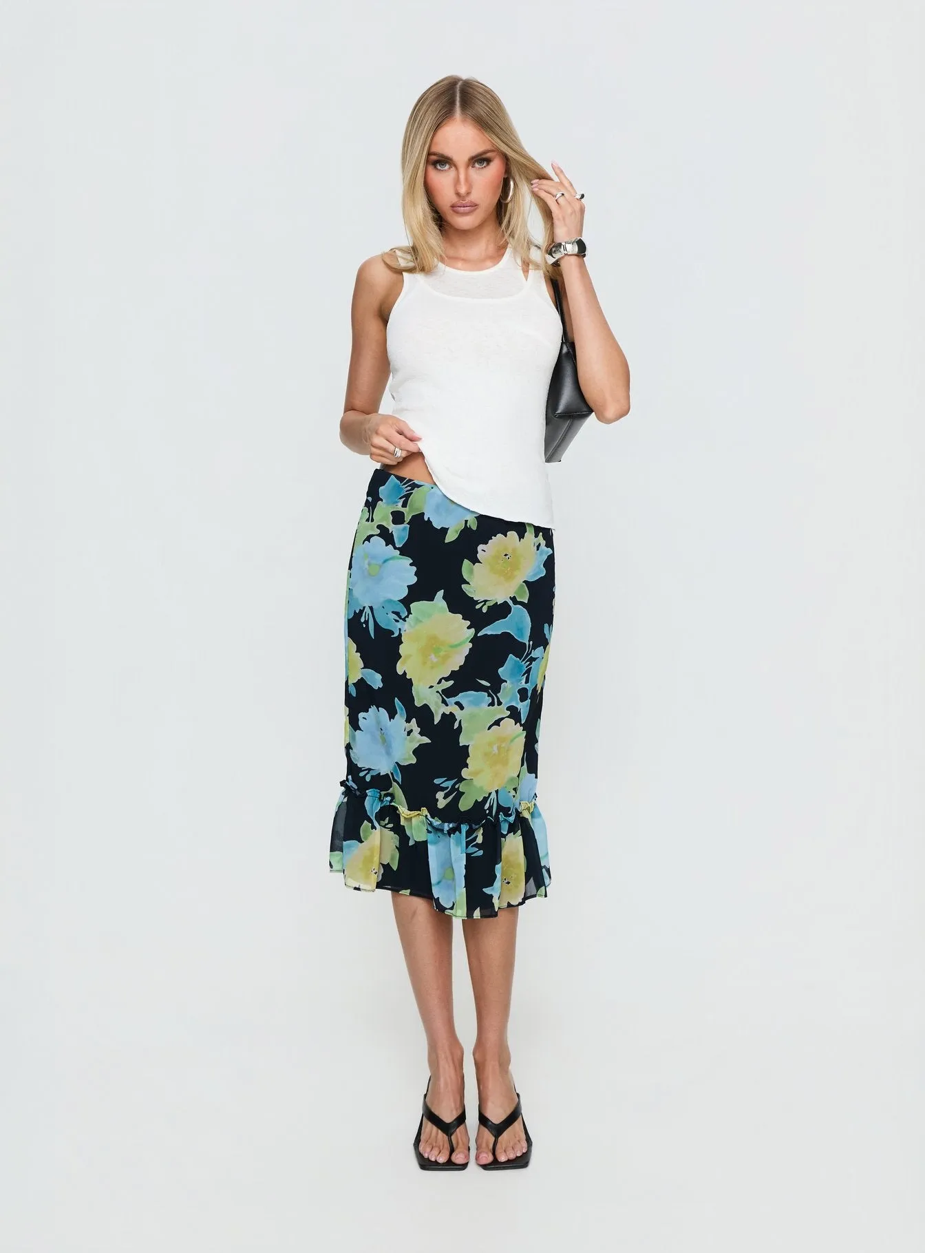 Tarla Midi Skirt Crystal Black Flower sold by Princess Polly product image thumbnail 2