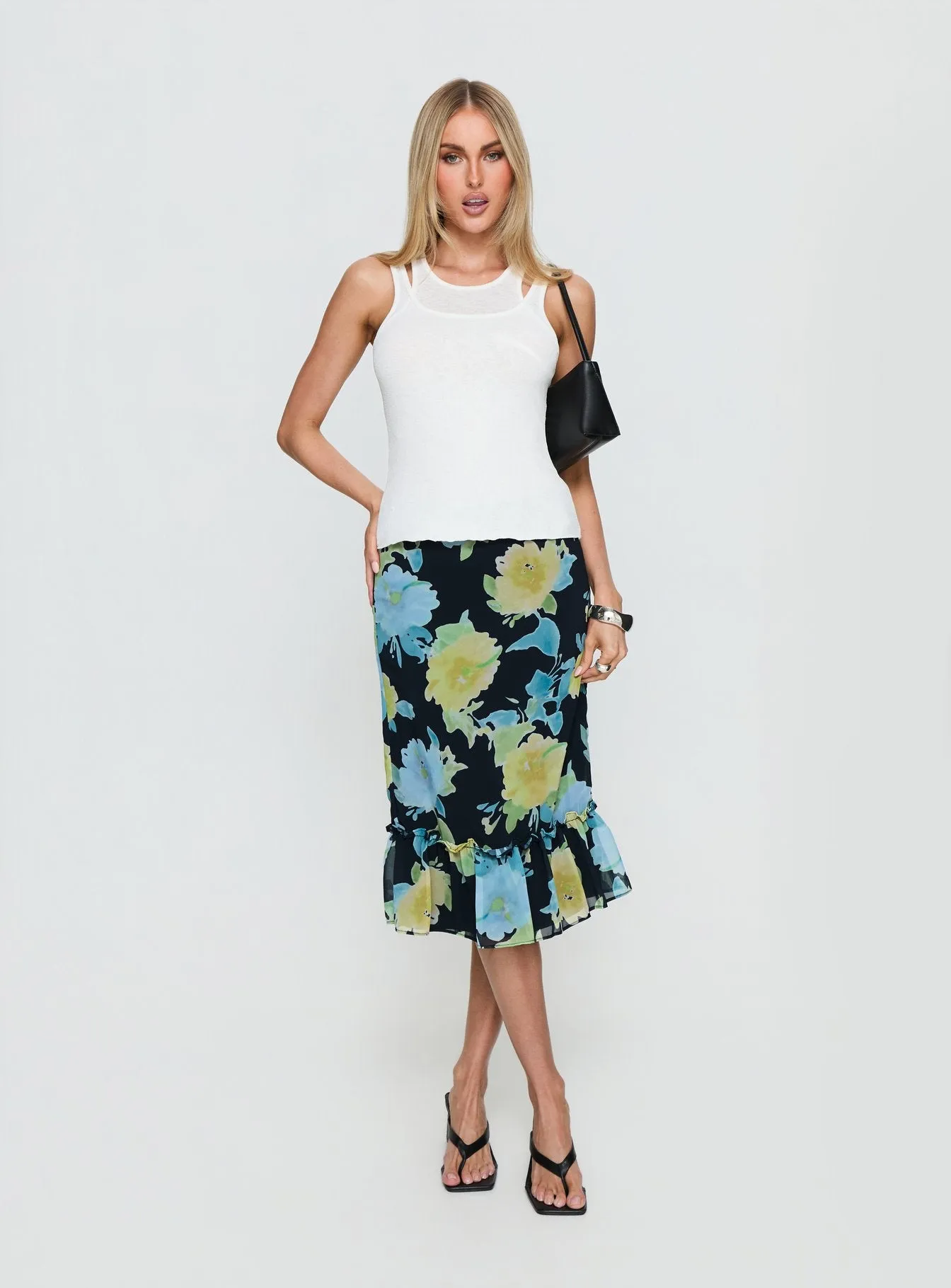Tarla Midi Skirt Crystal Black Flower sold by Princess Polly product image thumbnail 3