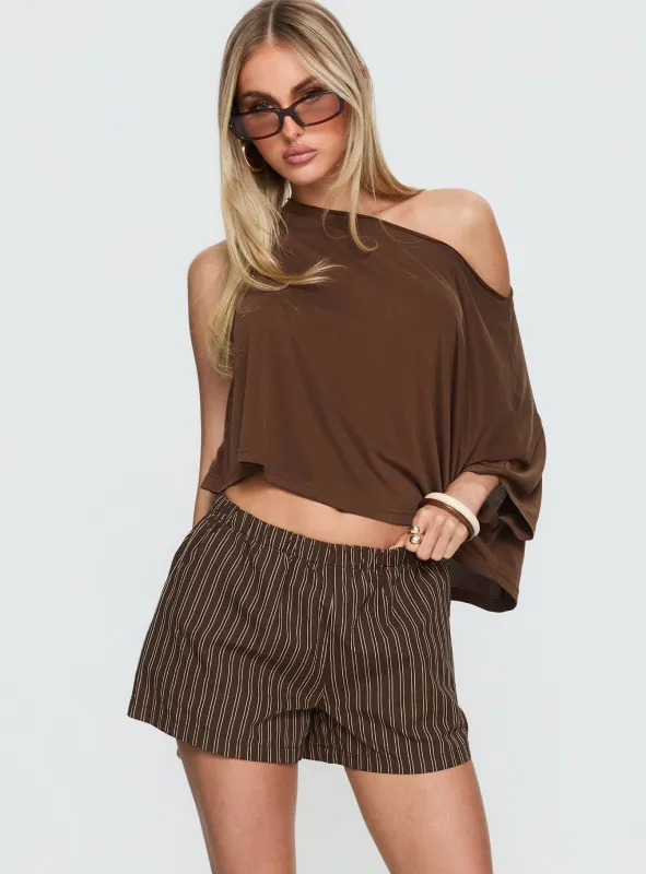 Vesperelle Elasticated Waist Shorts Brown Stripe sold by Princess Polly