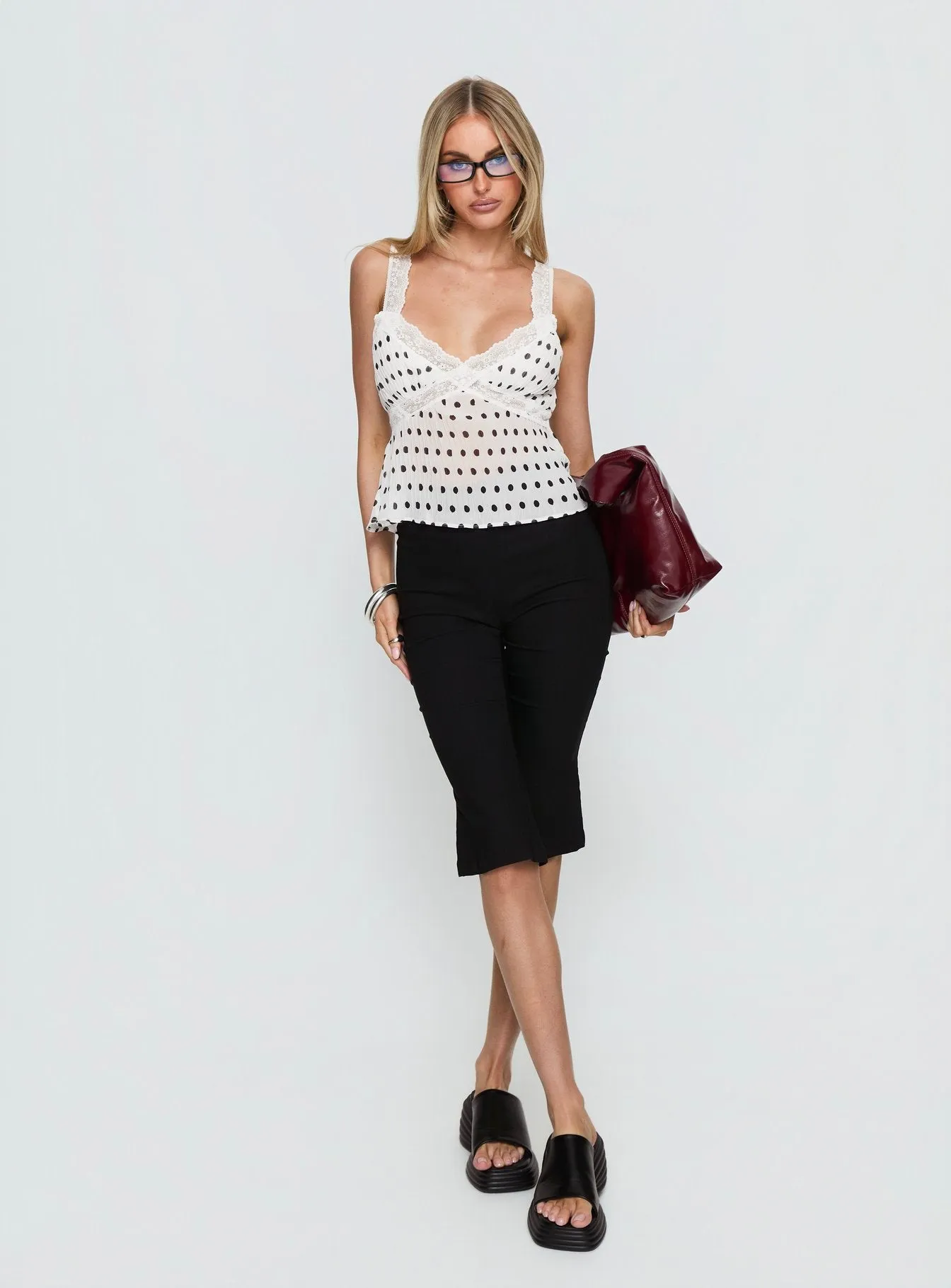 Raydon Lace Trim Cami Top White / Black Polka sold by Princess Polly product image thumbnail 3