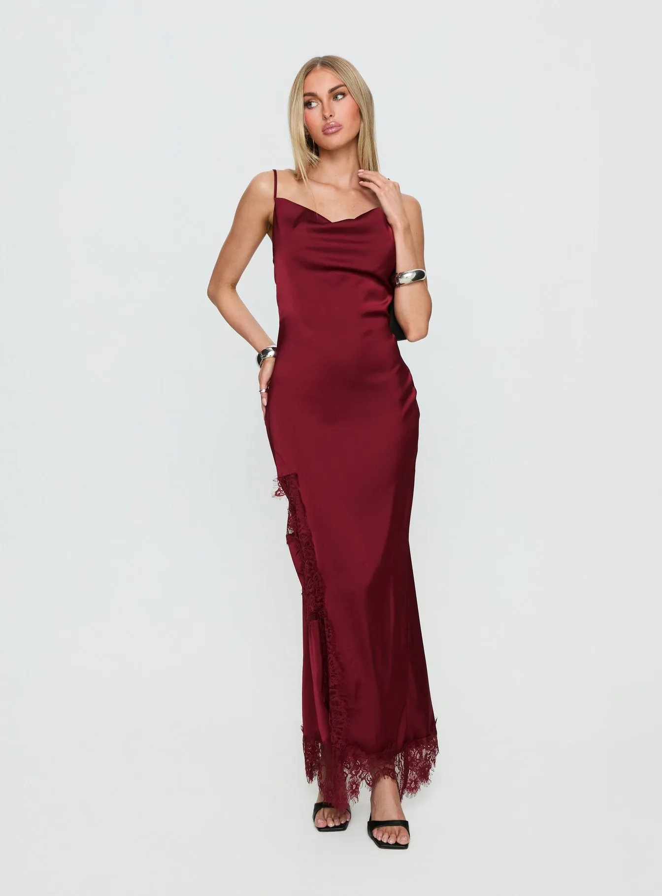 Katalyna Lace Cowl Neck Maxi Dress Red sold by Princess Polly product image thumbnail 2