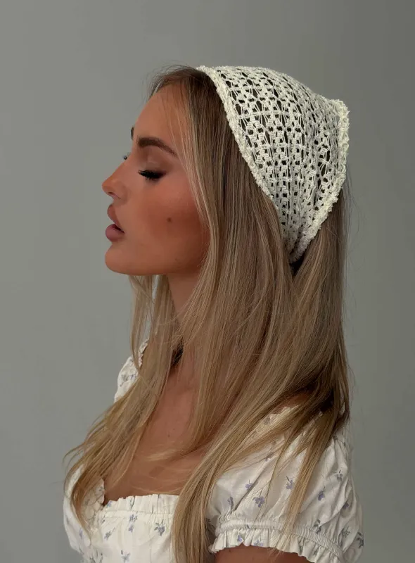 Keighla Crochet Hair Scarf Cream made by Princess Polly