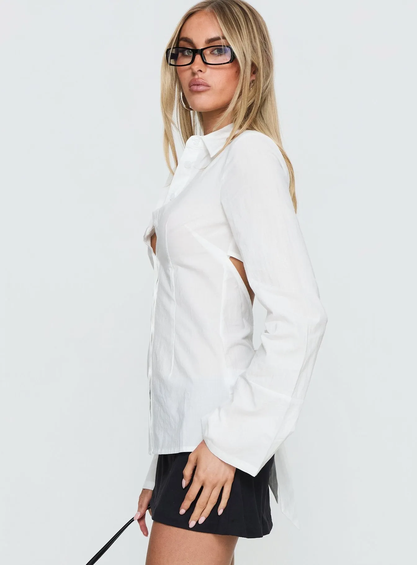 Lesper Long Sleeve Tie Back Top White sold by Princess Polly product image thumbnail 4