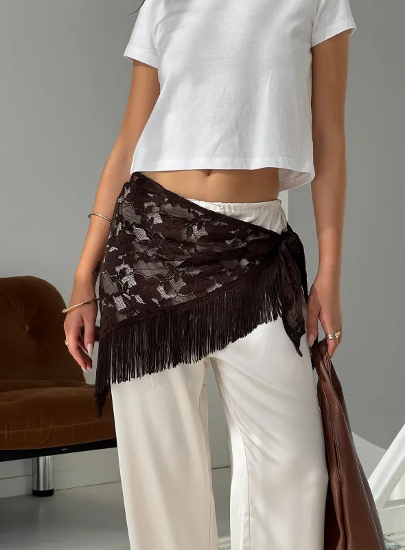 Elizebeth Tie Waist Tassel Belt Chocolate sold by Princess Polly