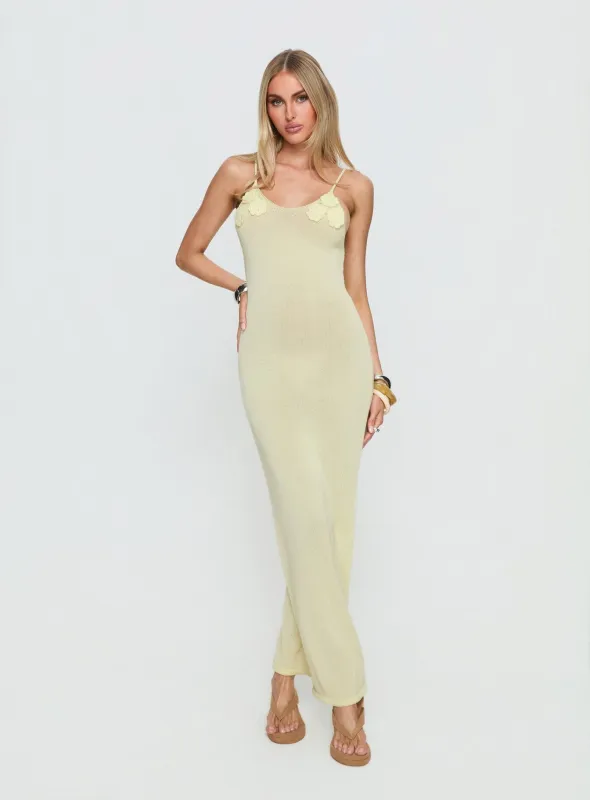 Cinderella Knit Floral Detail Maxi Dress Lemon Yellow sold by Princess Polly