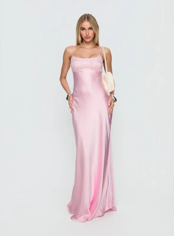 Truth Hurts Ruched Backless Maxi Dress Pink sold by Princess Polly