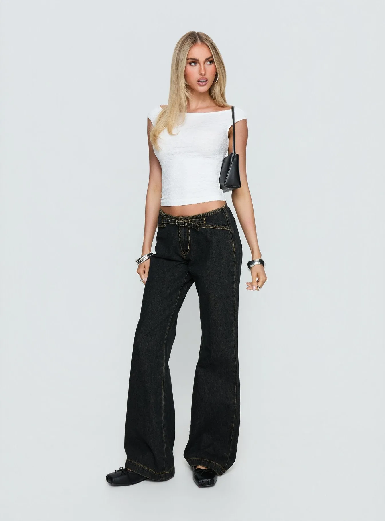 Slow Ride Mid Rise Bootleg Belted Jeans Grunge Wash sold by Princess Polly product image thumbnail 3