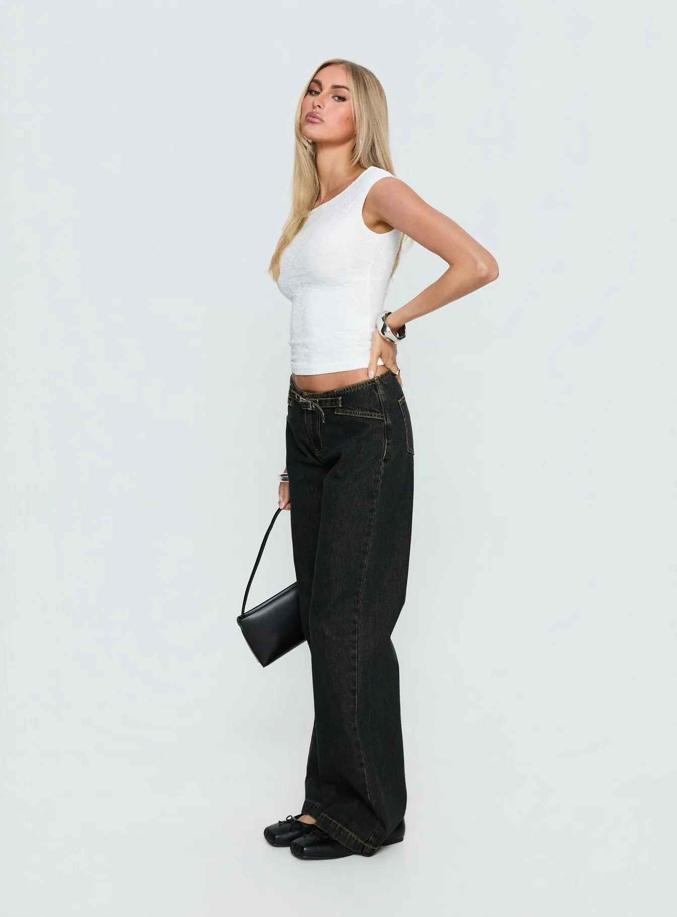 Slow Ride Mid Rise Bootleg Belted Jeans Grunge Wash sold by Princess Polly product image thumbnail 4