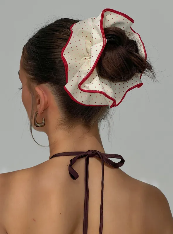 Dovie Frill Scrunchie Red / White Polka Dot sold by Princess Polly