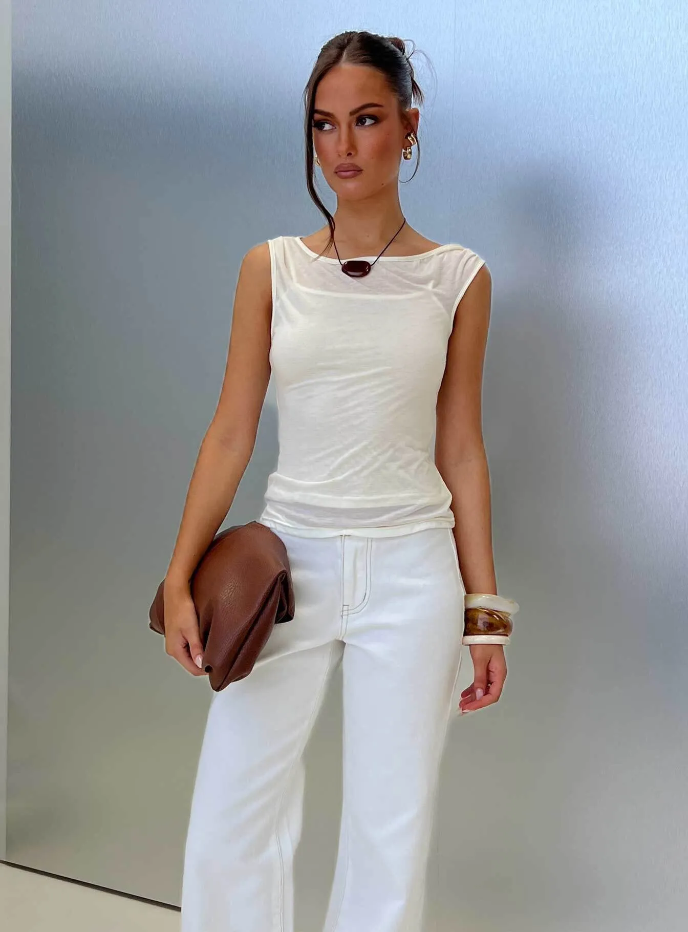 Skaia Layered Sheer Top Cream sold by Princess Polly