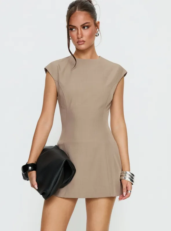 Kaelyra Tailored Cap Sleeve Playsuit Taupe sold by Princess Polly