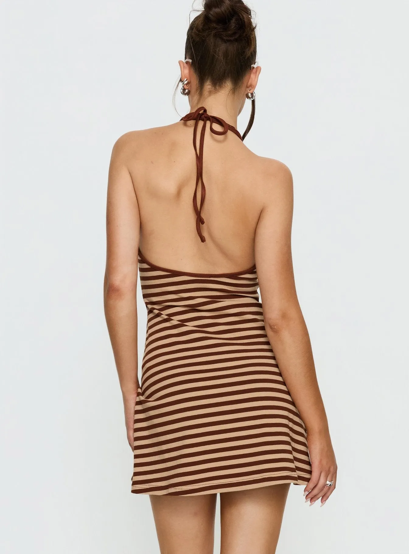 Mabilia Tie Detail Halter Mini Dress Multi Stripe sold by Princess Polly product image thumbnail 4