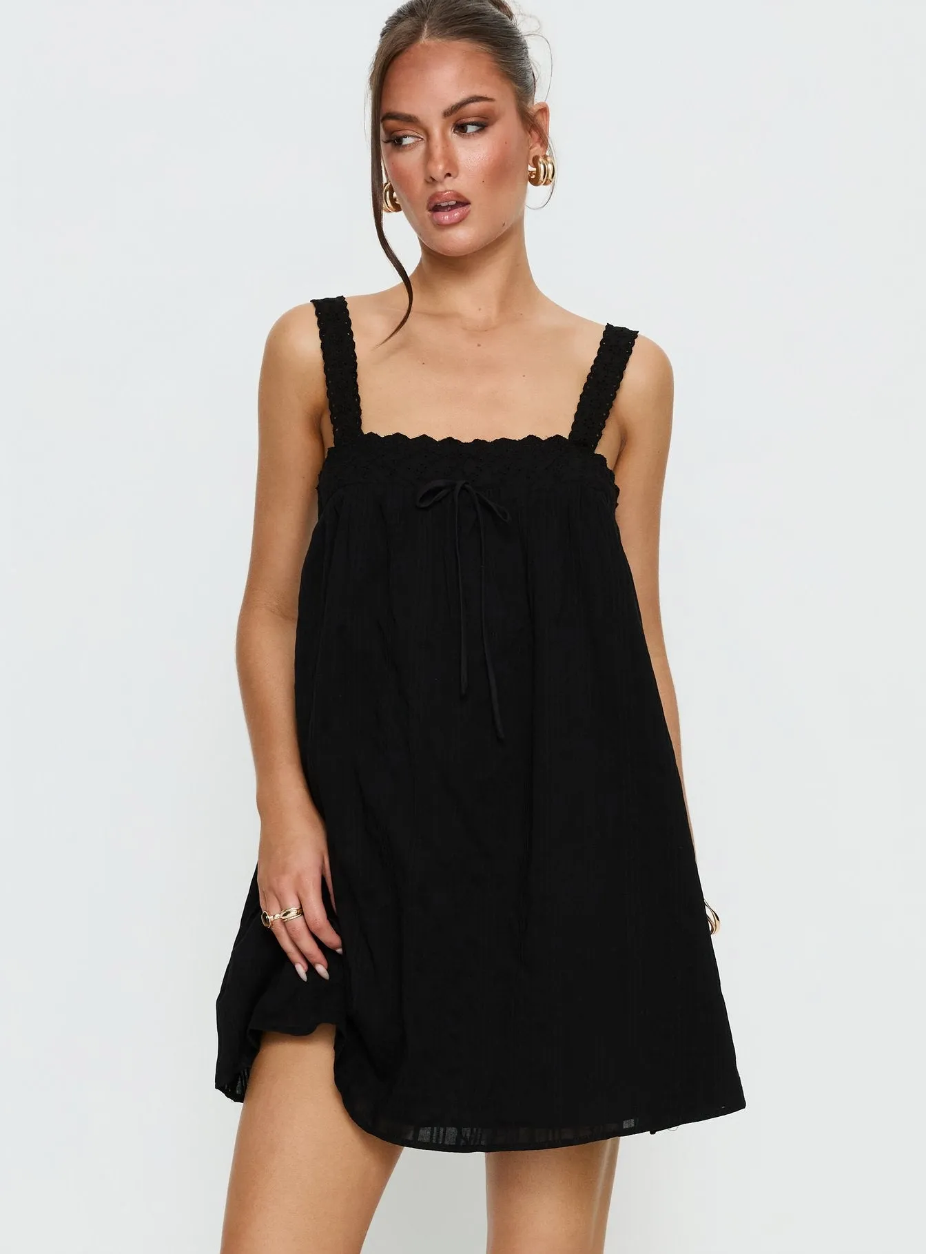 Reason To Stay Lace Trim Floaty Mini Dress Black sold by Princess Polly product image thumbnail 2