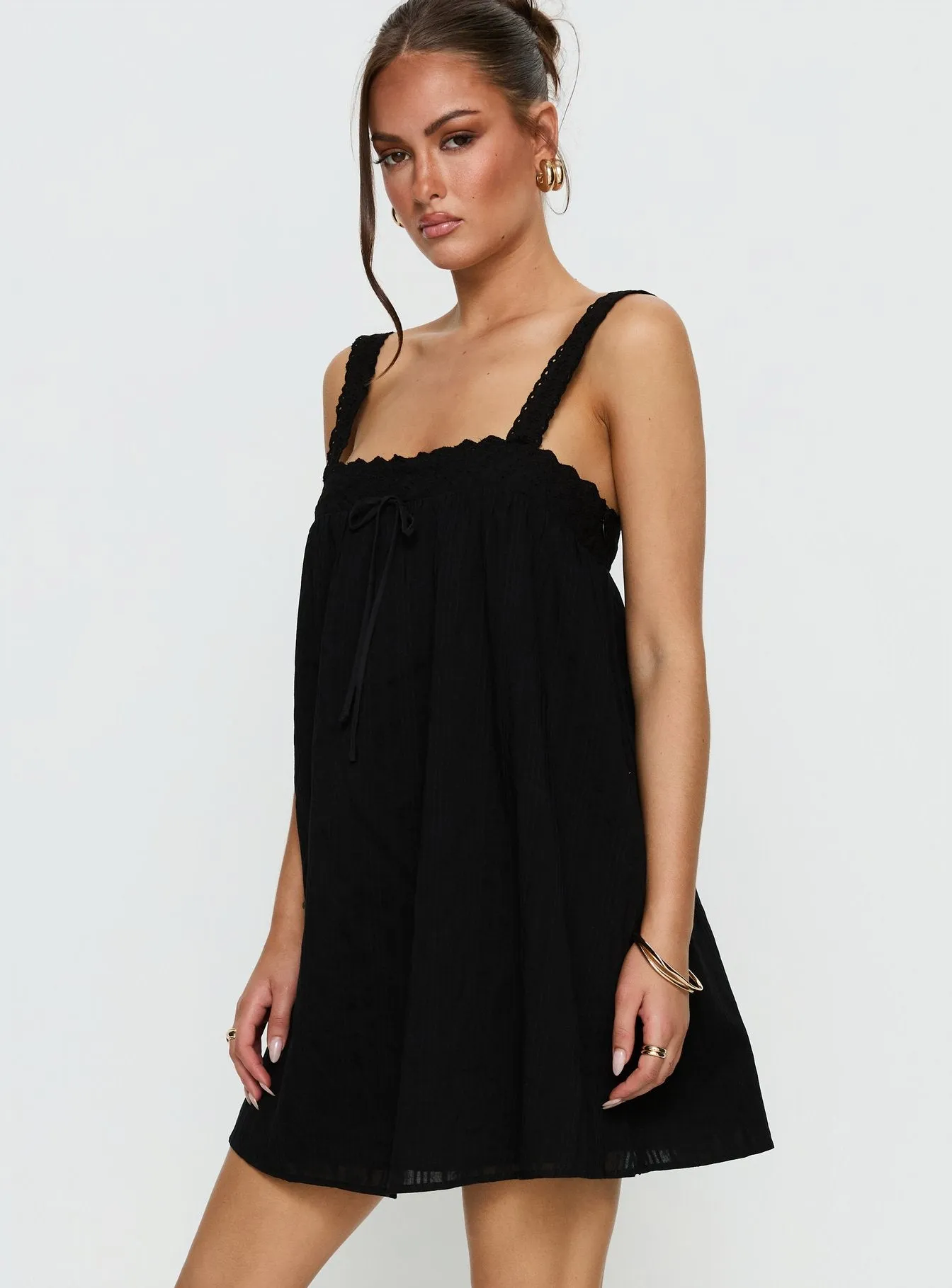 Reason To Stay Lace Trim Floaty Mini Dress Black sold by Princess Polly product image thumbnail 4
