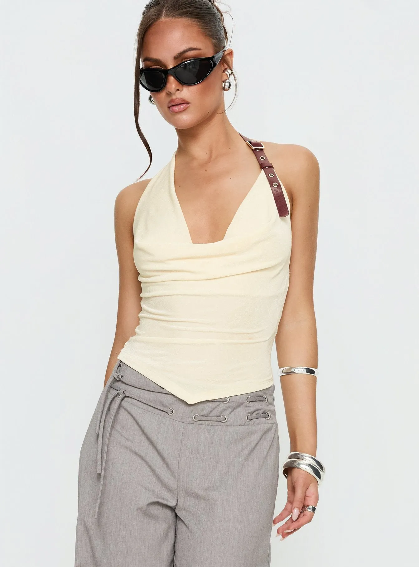 Syrenah Halter Cowl Neck Top Cream sold by Princess Polly product image thumbnail 2