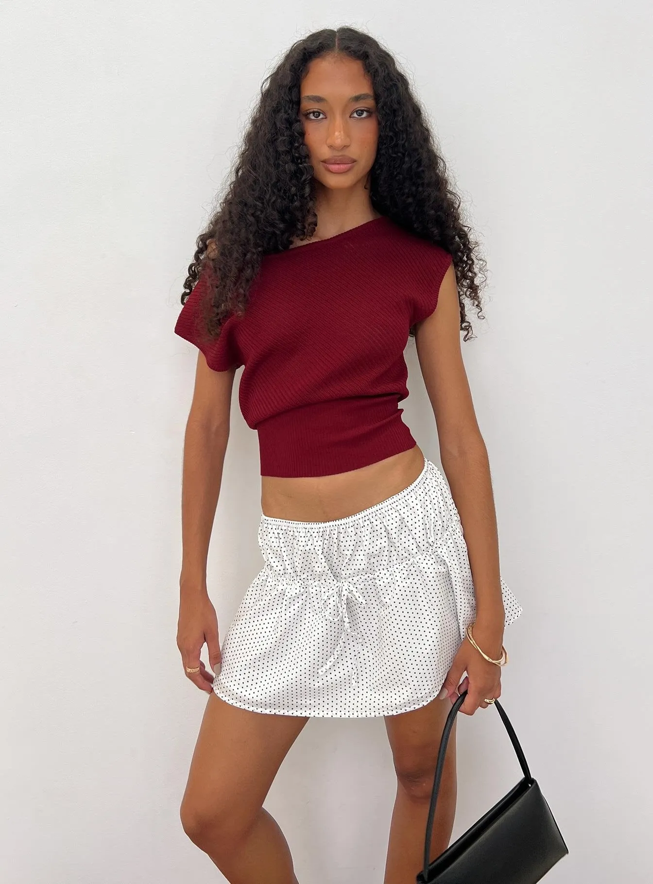 Nomi Mini Skirt White Polka Dot sold by Princess Polly