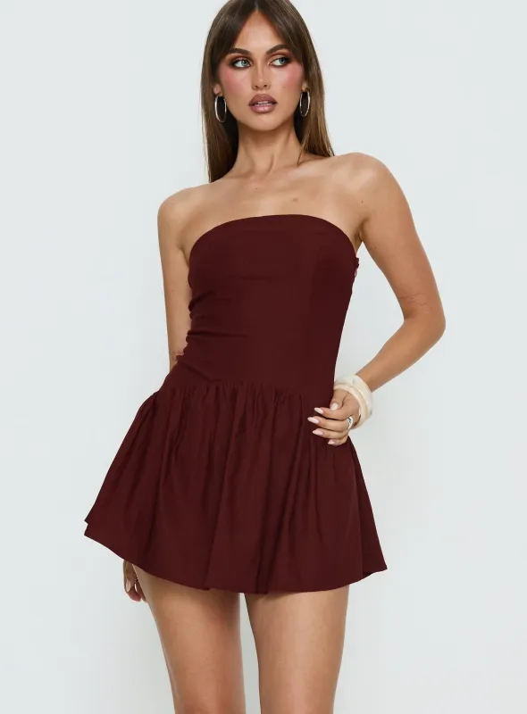 Evrae Strapless Playsuit Brown sold by Princess Polly