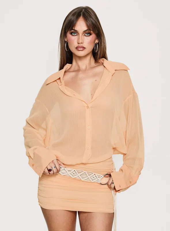 Moonrising Long Sleeve Sheer Blouson Mini Dress Soft Orange sold by Princess Polly