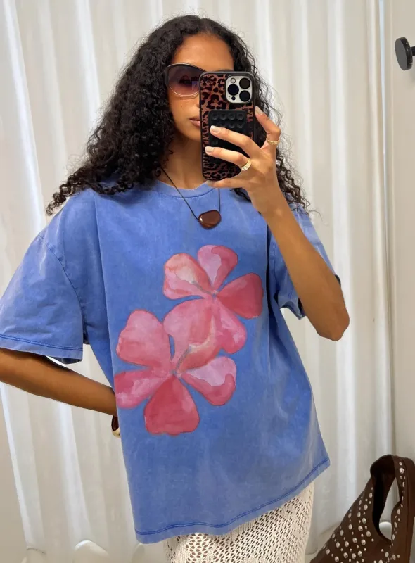 Watercolour Daydream Oversized Graphic Tee Washed Blue sold by Princess Polly