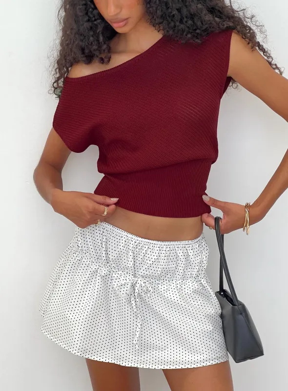 Cloud Tempo Boat Neck Cinched Knit Top Wine sold by Princess Polly