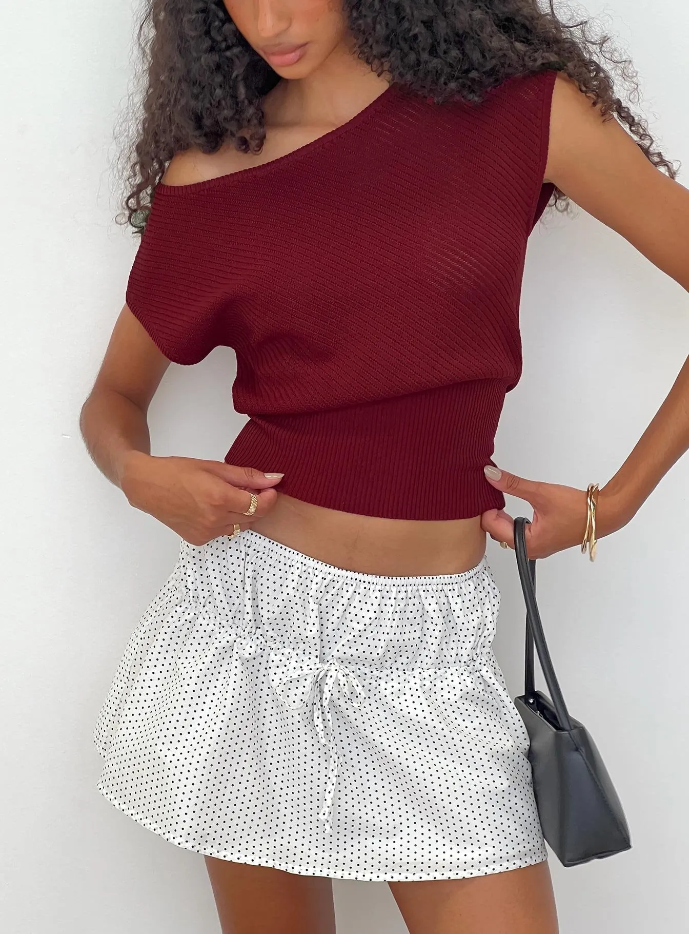 Cloud Tempo Boat Neck Cinched Knit Top Wine sold by Princess Polly