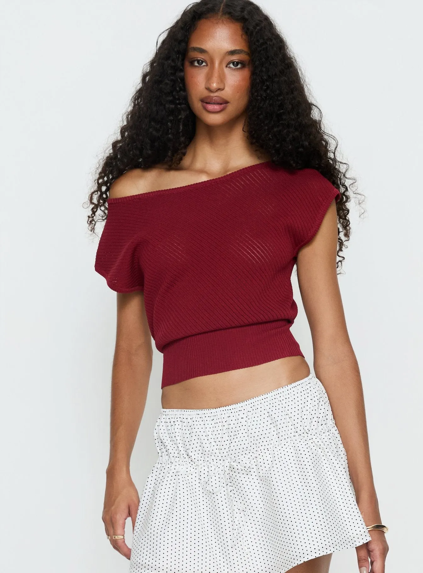 Cloud Tempo Boat Neck Cinched Knit Top Wine sold by Princess Polly product image thumbnail 2