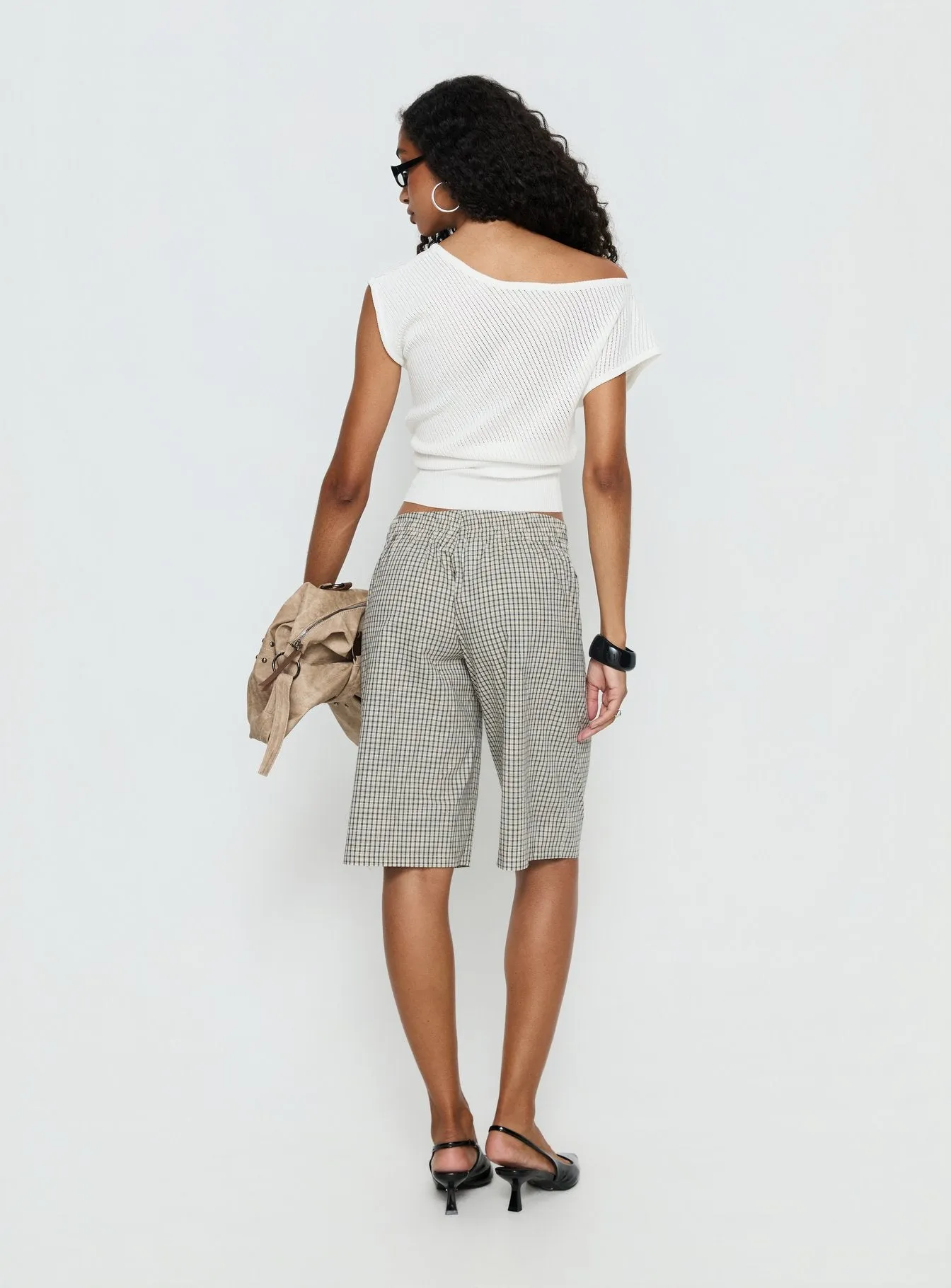 Sevigney Long Elasticated Shorts Cream Check sold by Princess Polly product image thumbnail 5