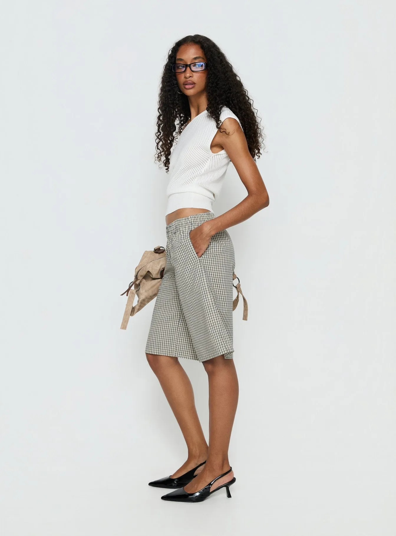 Sevigney Long Elasticated Shorts Cream Check sold by Princess Polly product image thumbnail 4