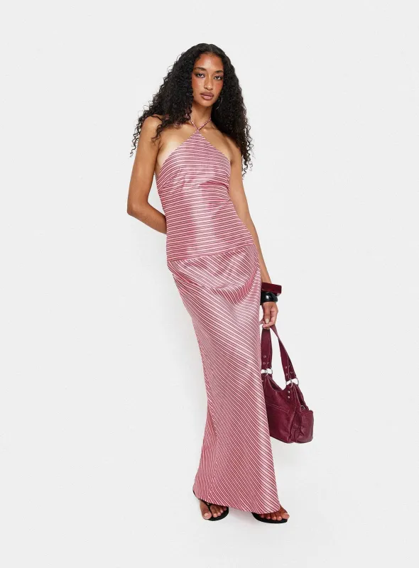 Bellamissimo Halter Maxi Dress Pink Stripe sold by Princess Polly