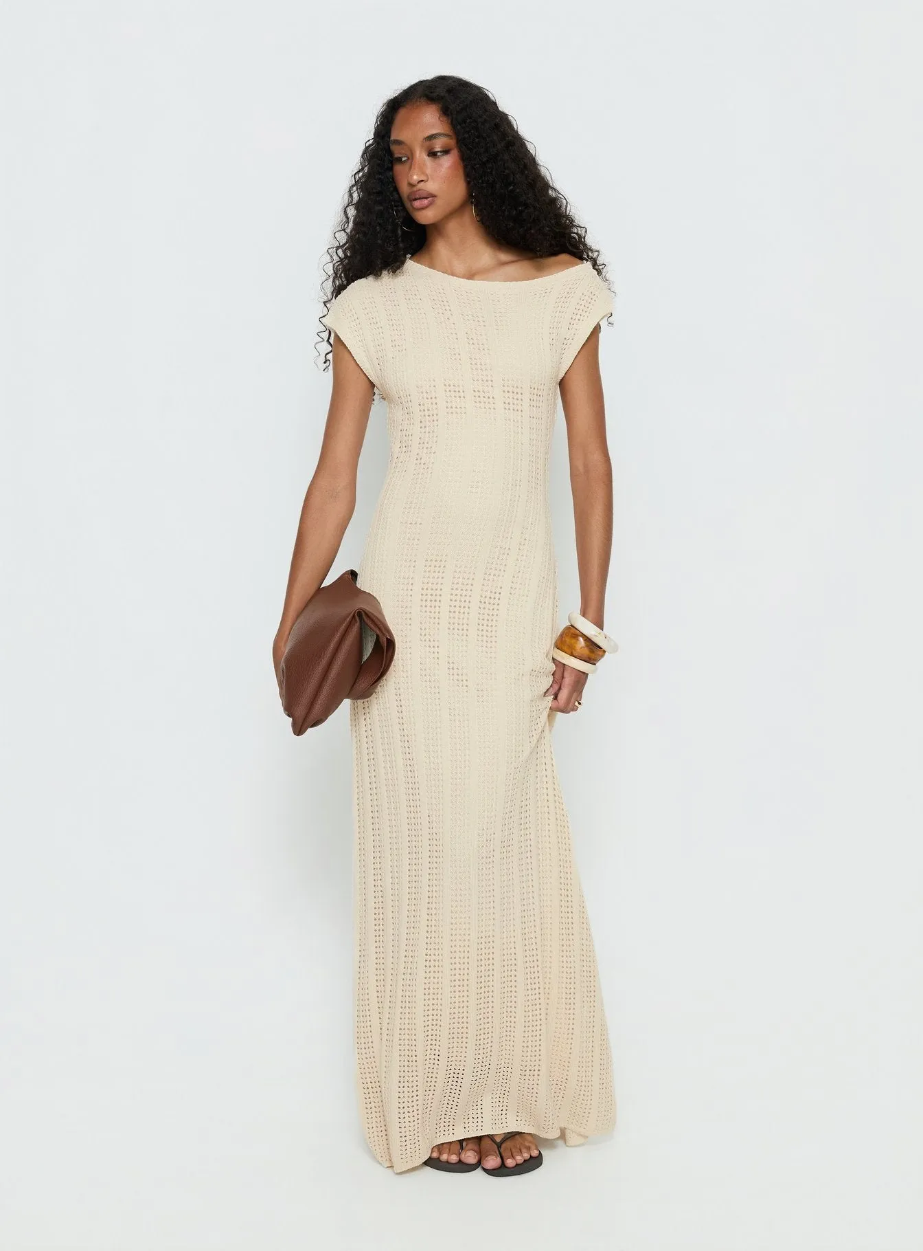 Break My Soul Knit One Shoulder Maxi Dress Beige sold by Princess Polly product image thumbnail 3