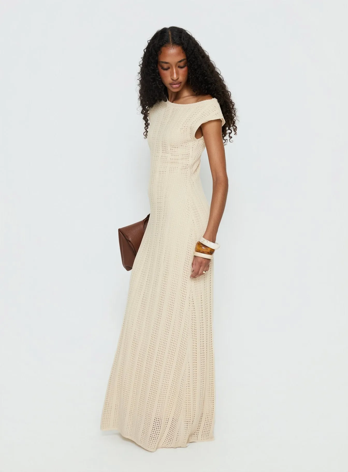 Break My Soul Knit One Shoulder Maxi Dress Beige sold by Princess Polly product image thumbnail 4