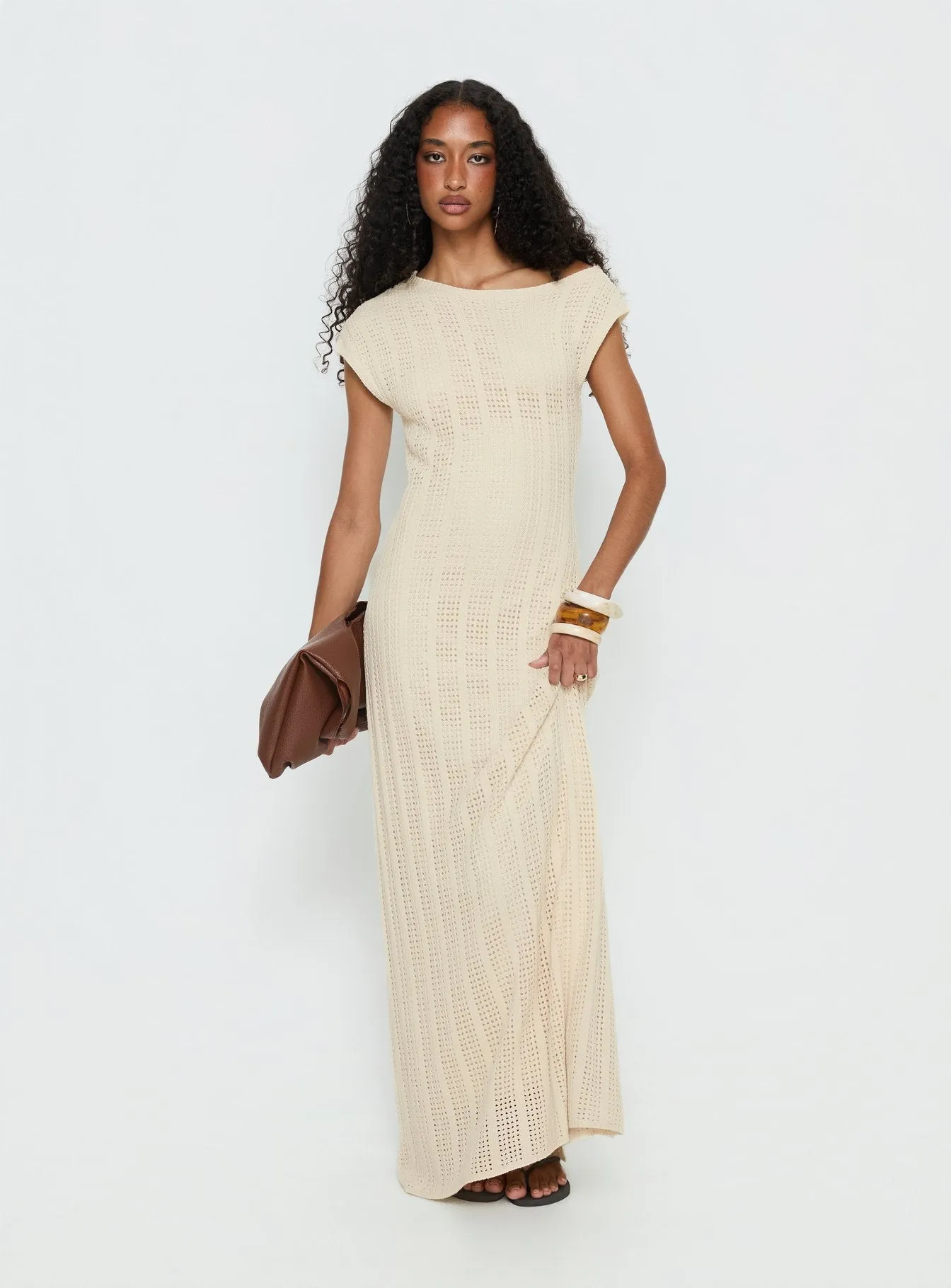 Break My Soul Knit One Shoulder Maxi Dress Beige sold by Princess Polly product image thumbnail 2