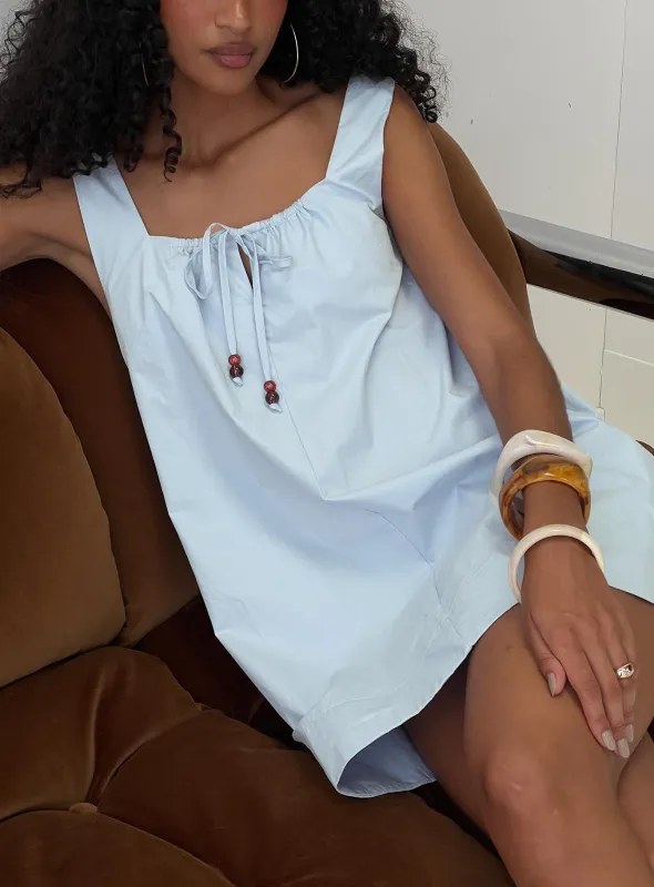 Barbel Square Neck Tie Detail Mini Dress Blue sold by Princess Polly