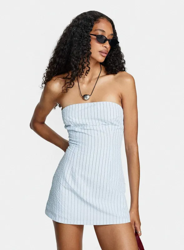 Yumiko Strapless Playsuit Blue Stripe made by Princess Polly