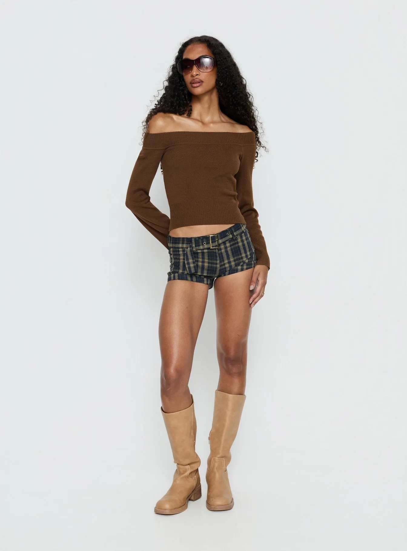 Perrey Long Sleeve Off Shoulder Knit Top Brown sold by Princess Polly product image thumbnail 2