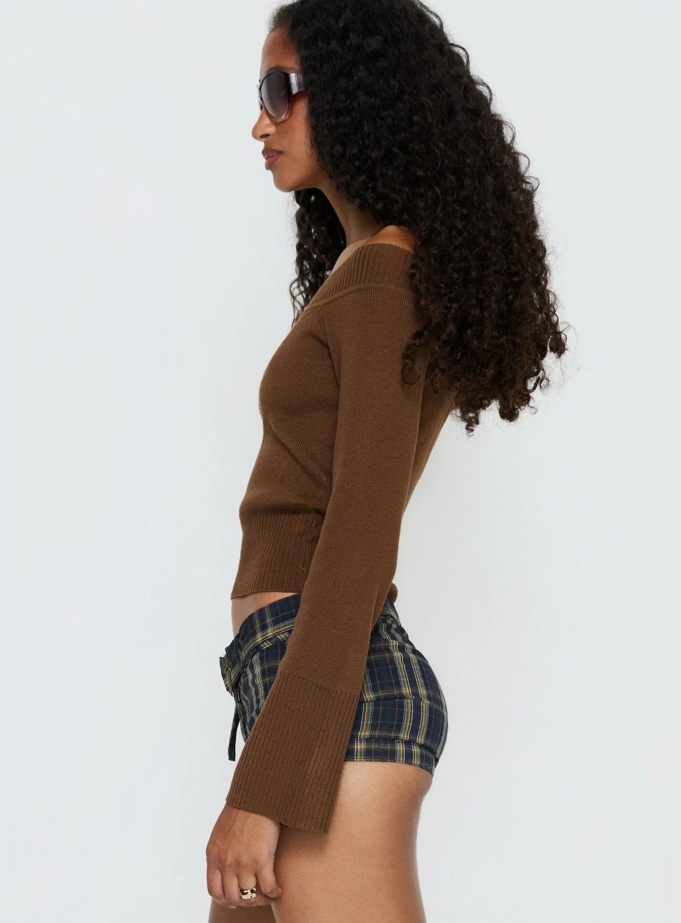 Perrey Long Sleeve Off Shoulder Knit Top Brown sold by Princess Polly product image thumbnail 3