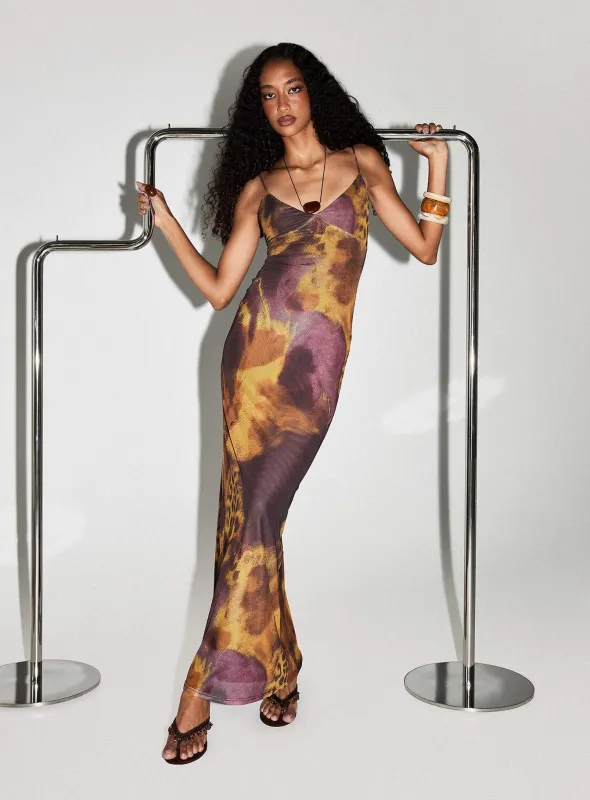 Saphrona V Neck Maxi Dress Leopard Blur sold by Princess Polly