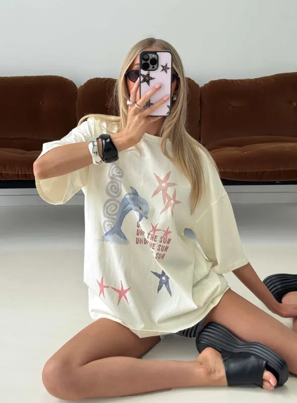 Under The Sun Oversized Graphic Tee Washed Cream sold by Princess Polly