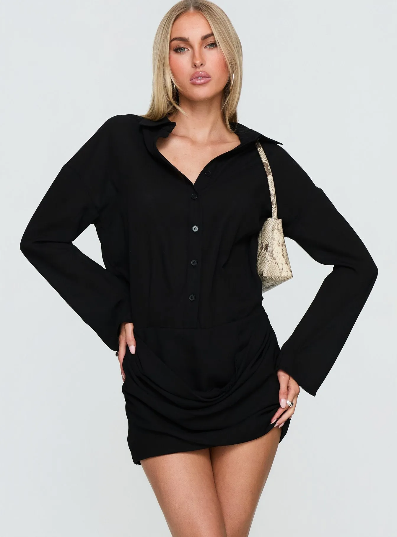Tareno Long Sleeve Shirt Dress Black sold by Princess Polly product image thumbnail 2