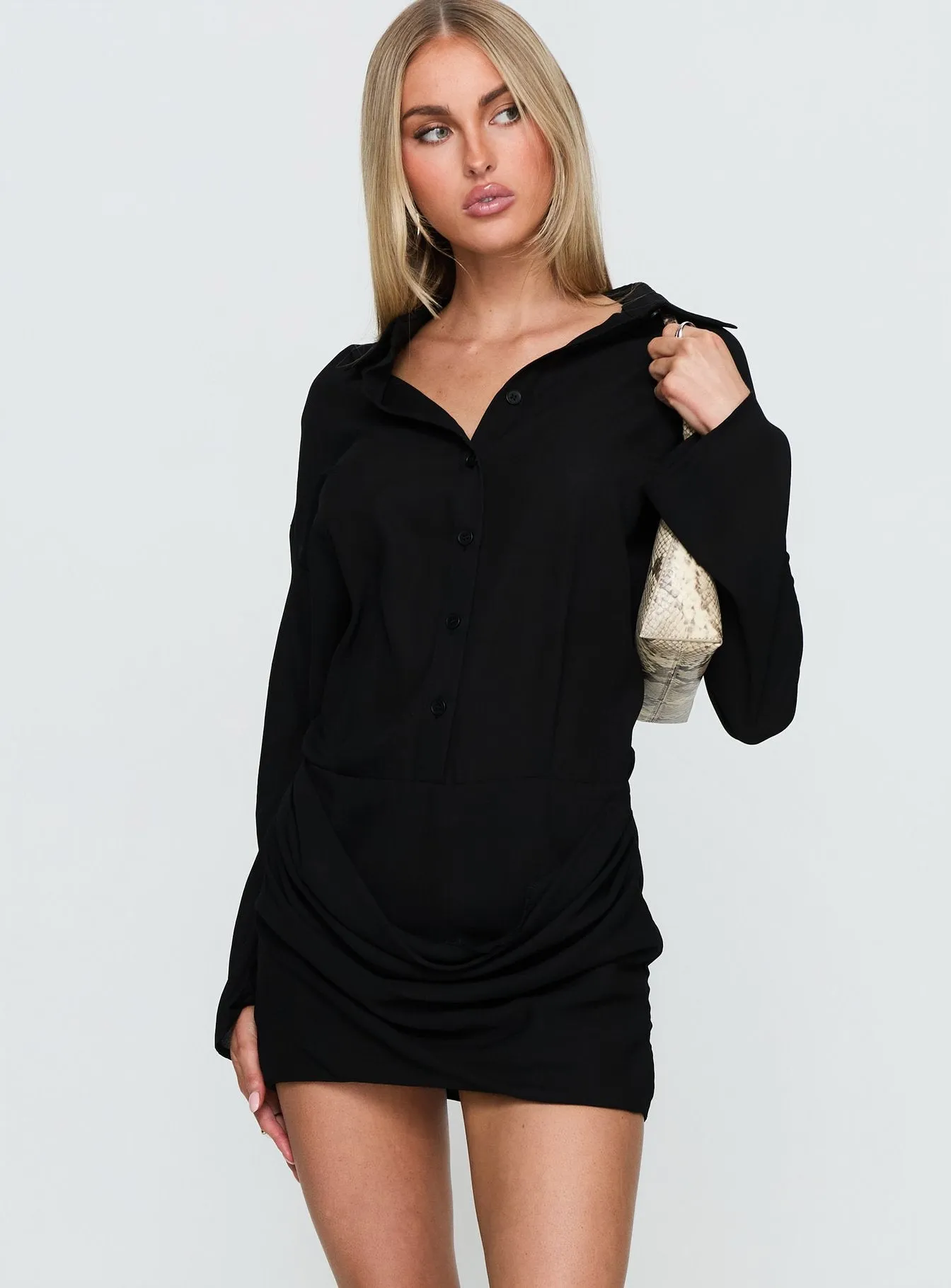 Tareno Long Sleeve Shirt Dress Black sold by Princess Polly product image thumbnail 4