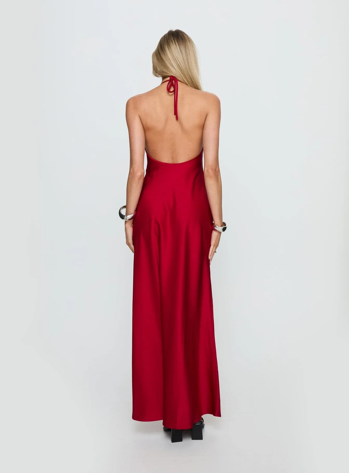 Costella Halter Satin Maxi Dress Red sold by Princess Polly product image thumbnail 5