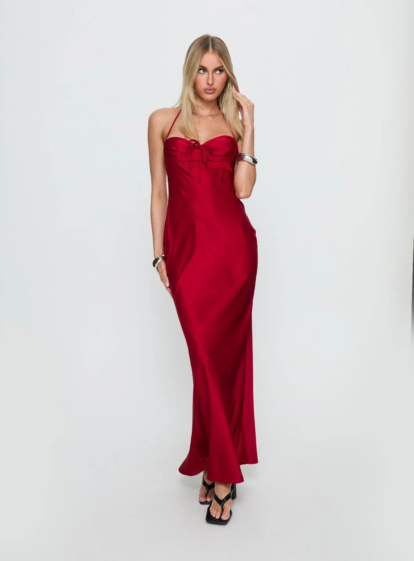 Costella Halter Satin Maxi Dress Red sold by Princess Polly product image thumbnail 2