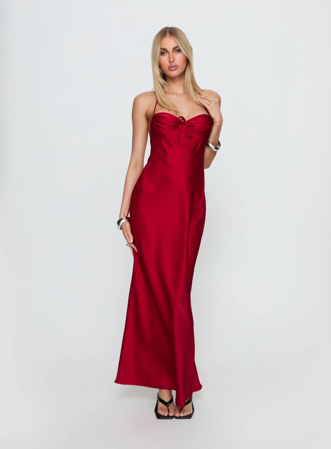 Costella Halter Satin Maxi Dress Red sold by Princess Polly product image thumbnail 3