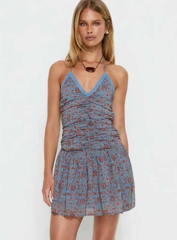 Emika Mini Dress Shadow Blossom Blue sold by Princess Polly