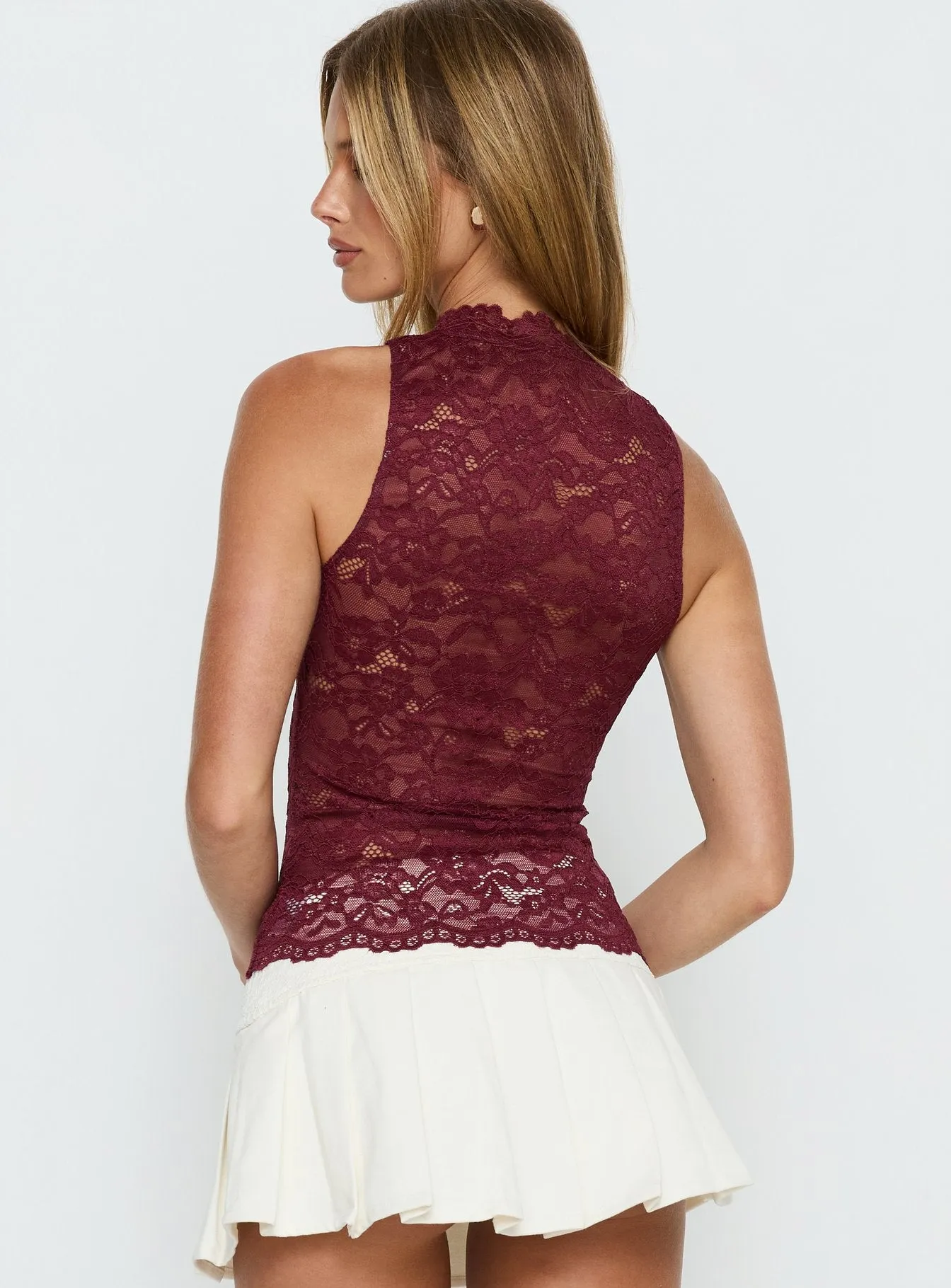 Quinbie Lace Sleeveless Top Burgundy sold by Princess Polly product image thumbnail 5